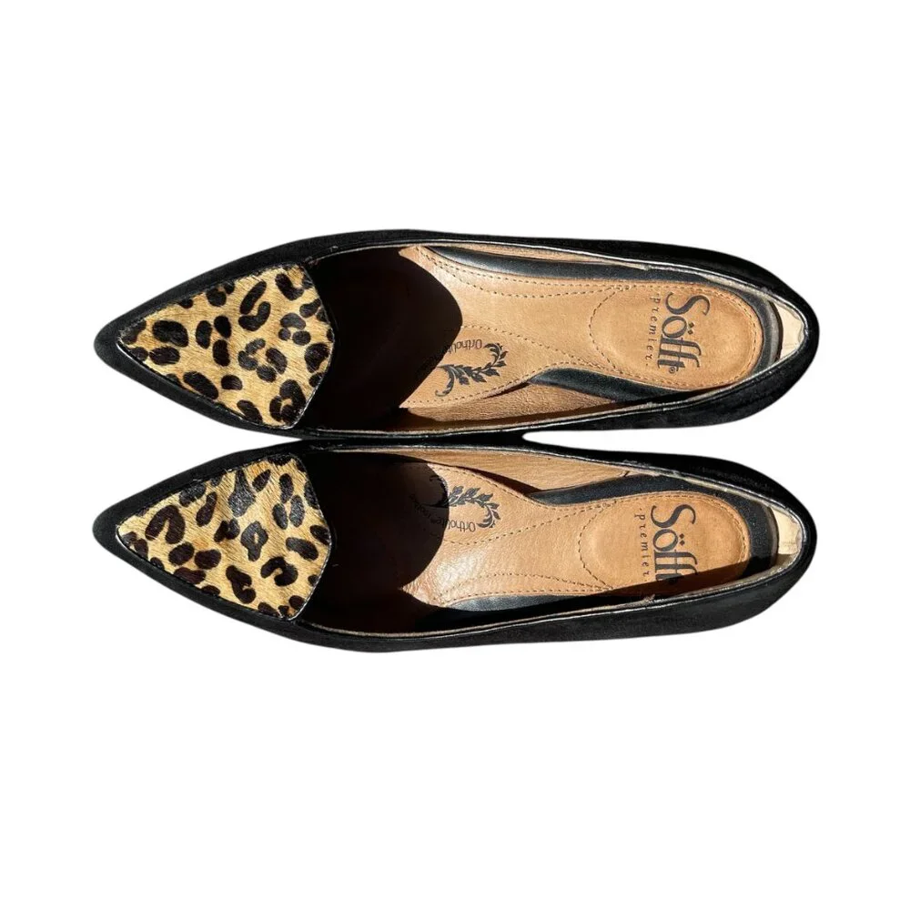 Leopard Calf‎ Hair Animal Print Black Leather Flats Loafers Söfft Sz.7